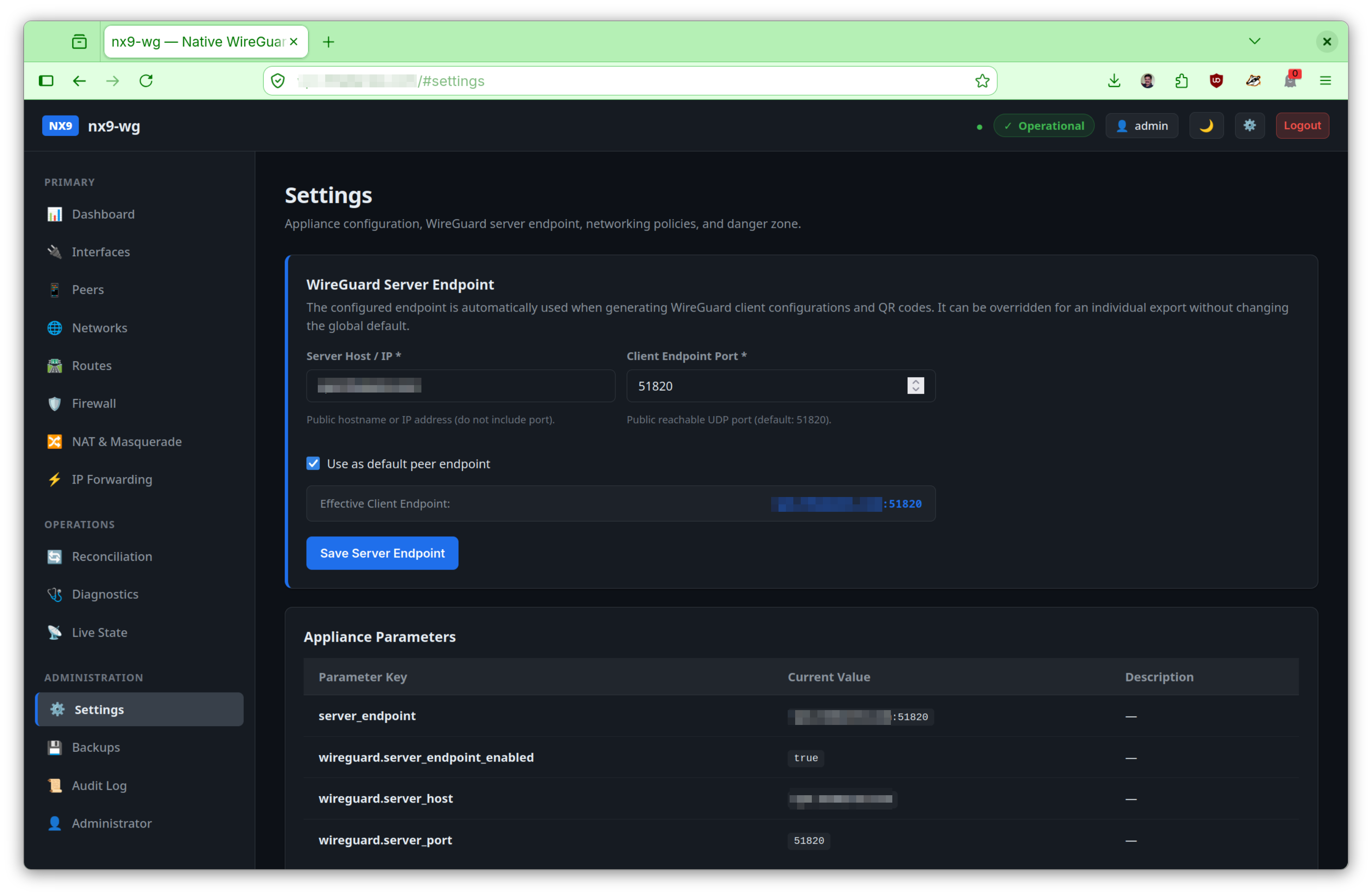 NX9-WG Settings